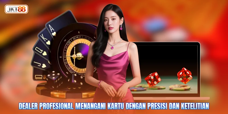 Dealer profesional menangani kartu dengan presisi dan ketelitian